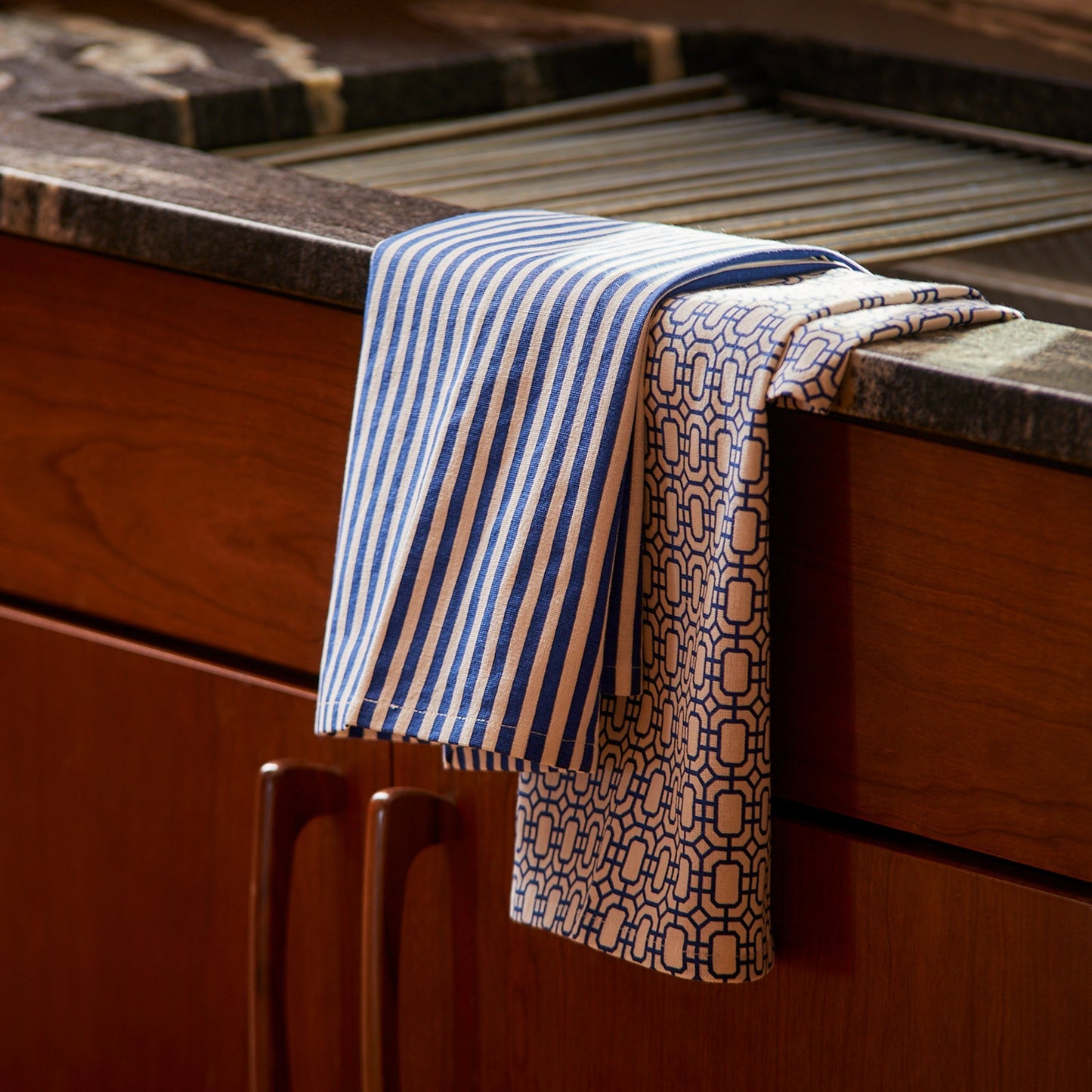 Coastal Kitchen Towels Mixed Set of 2 - Newport Garden Gate and Pinstripe Dish Towels