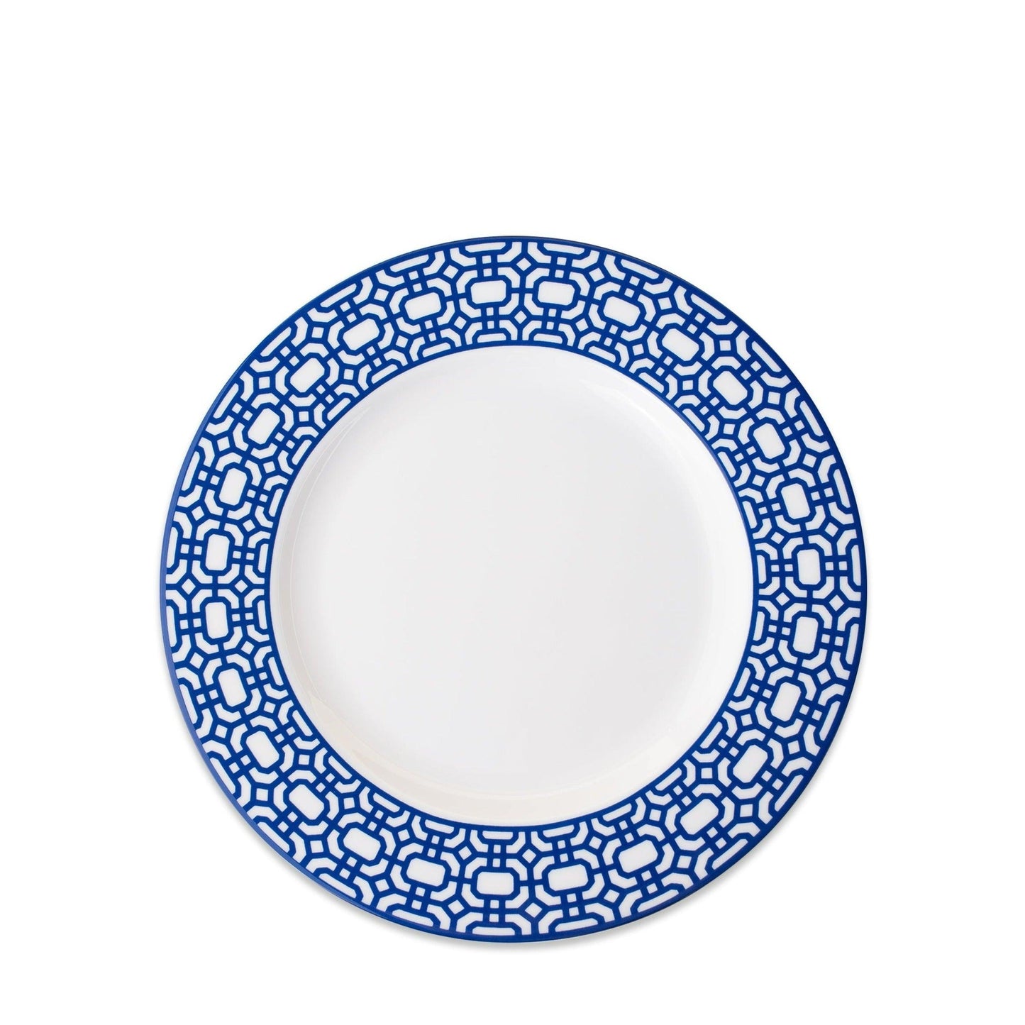 a blue and white plate on a white background