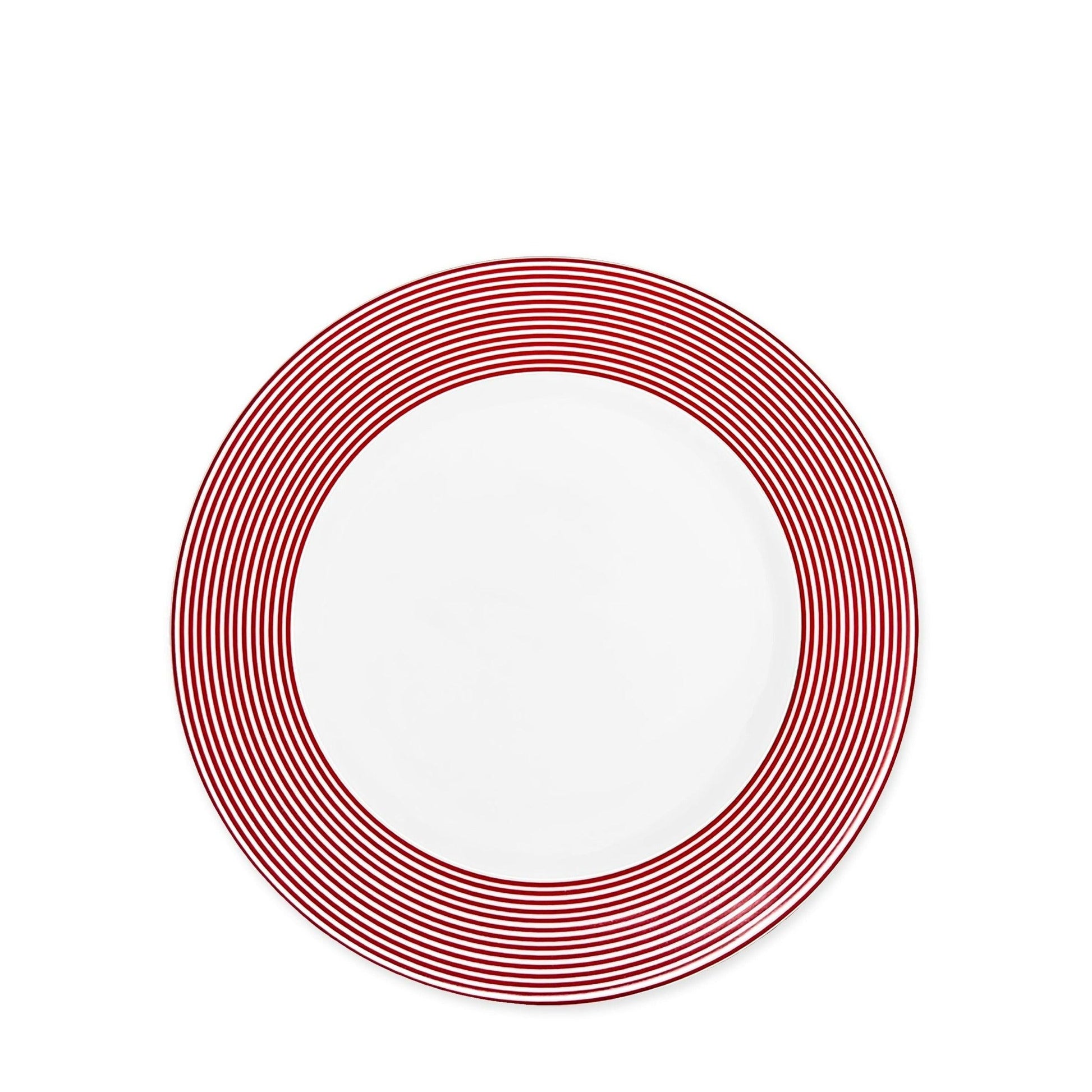 a red and white plate on a white background