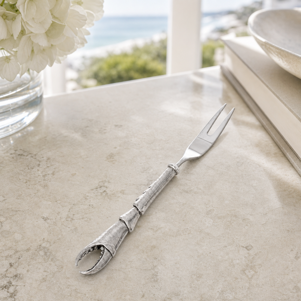 Crab Claw Hors d'Oeuvre Fork - Coastal Pewter Handle Appetizer Fork, Beach House Entertaining & Serveware