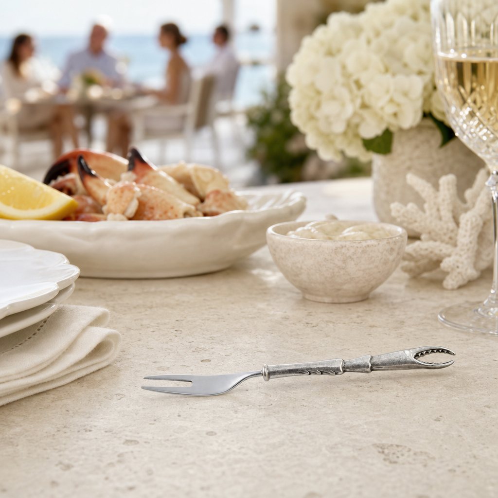 Crab Claw Hors d'Oeuvre Fork - Coastal Pewter Handle Appetizer Fork, Beach House Entertaining & Serveware