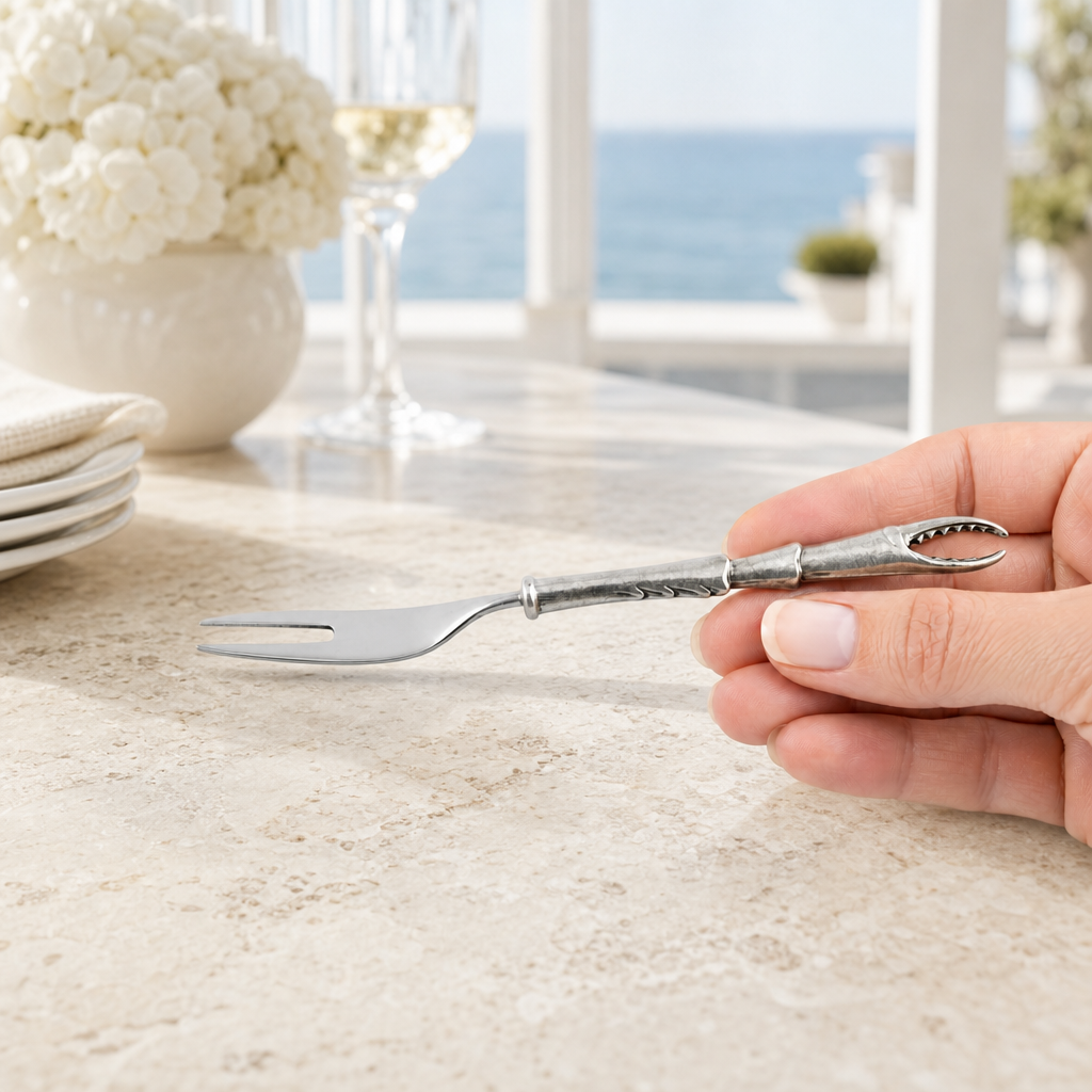 Crab Claw Hors d'Oeuvre Fork - Coastal Pewter Handle Appetizer Fork, Beach House Entertaining & Serveware