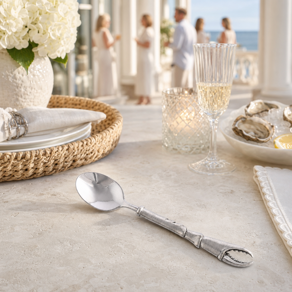 Crab Claw Serving Spoon - Coastal Pewter Handle Serving Spoon, Beach House Entertaining & Serveware