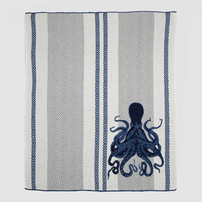 Octopus Square - Cotton Sustainable Knit Throw Blanket | Coastal