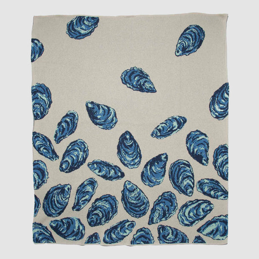 Cotton Sustainable Knit Throw Blanket - Coastal Oyster Pattern, Beach House Decor