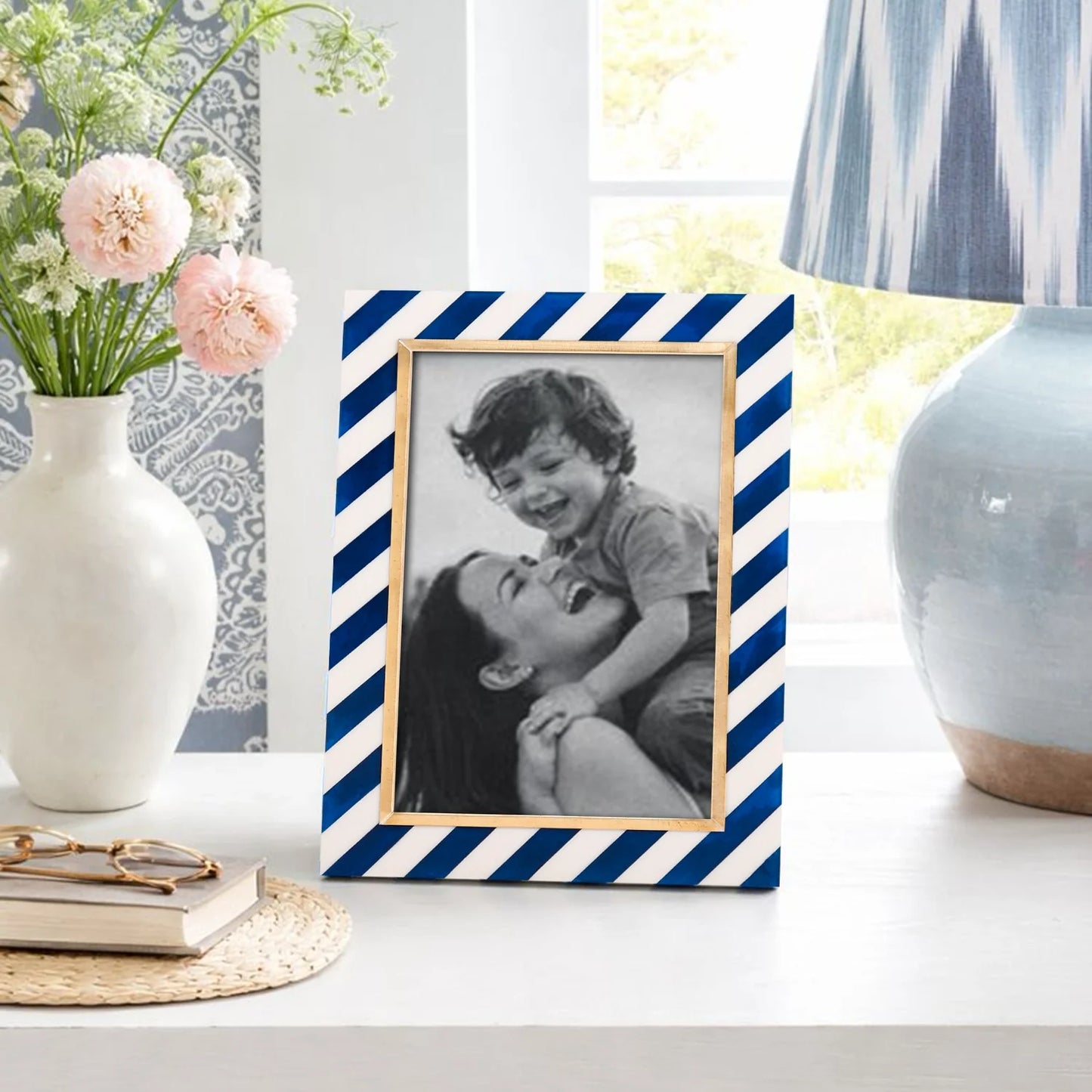 Halo Gondola Blue White Resin & Brass Inlay Picture Frames
