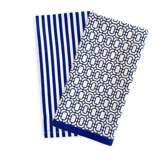 Coastal Kitchen Towels Mixed Set of 2 - Newport Garden Gate and Pinstripe Dish Towels