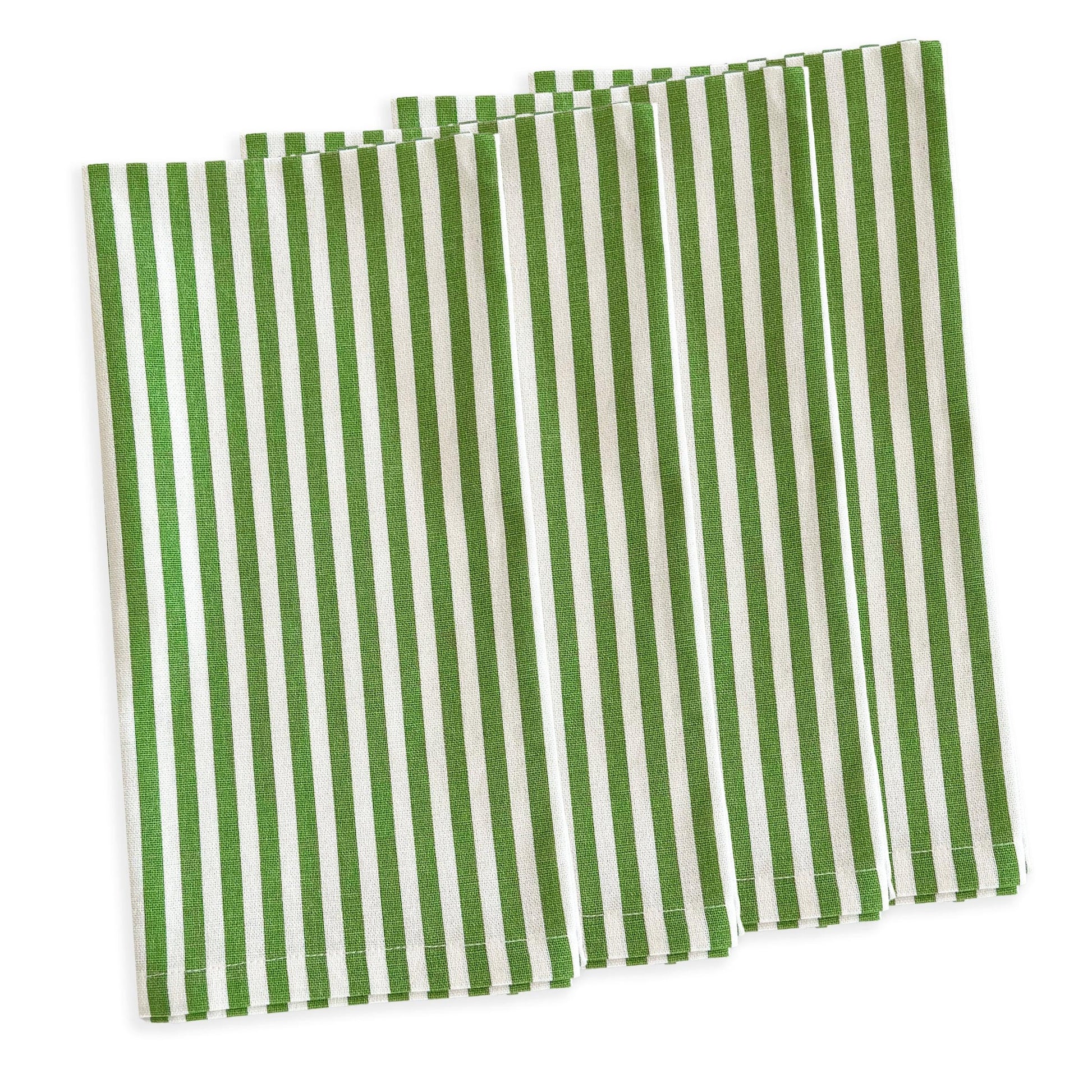 a pair of green and white striped napkins