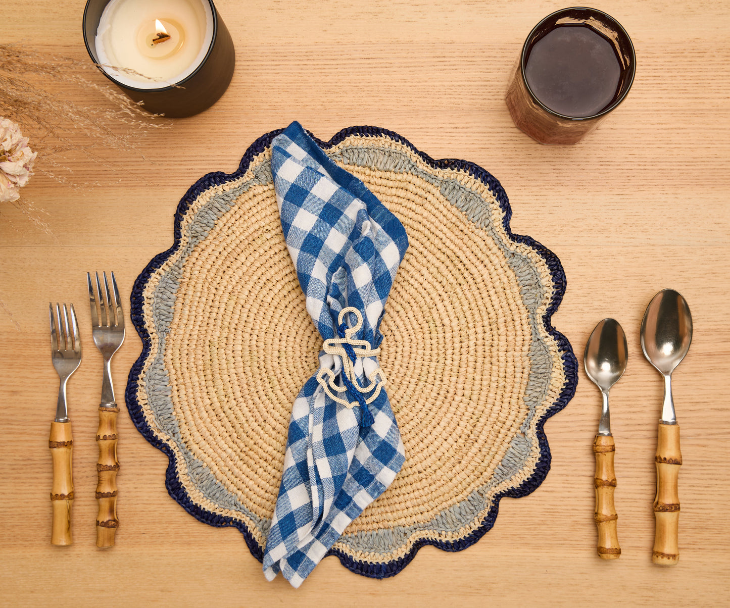 Nautical Anchor Napkin Rings – Handmade Raffia Napkin Holders, Set of 4
