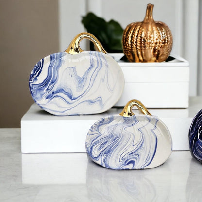 Blue and white pumpkin platters in two sizes