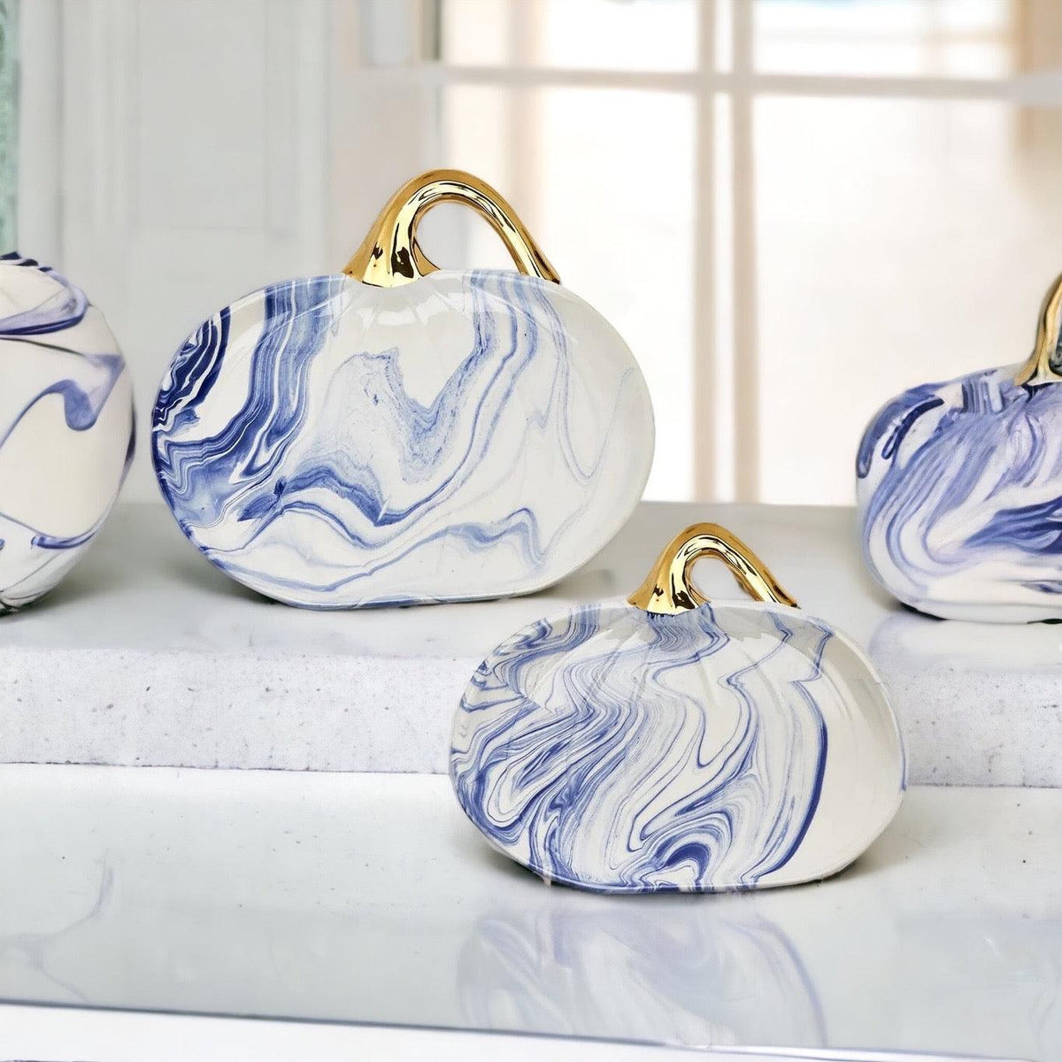 Martha blue and white marbled pumpkin serving platter