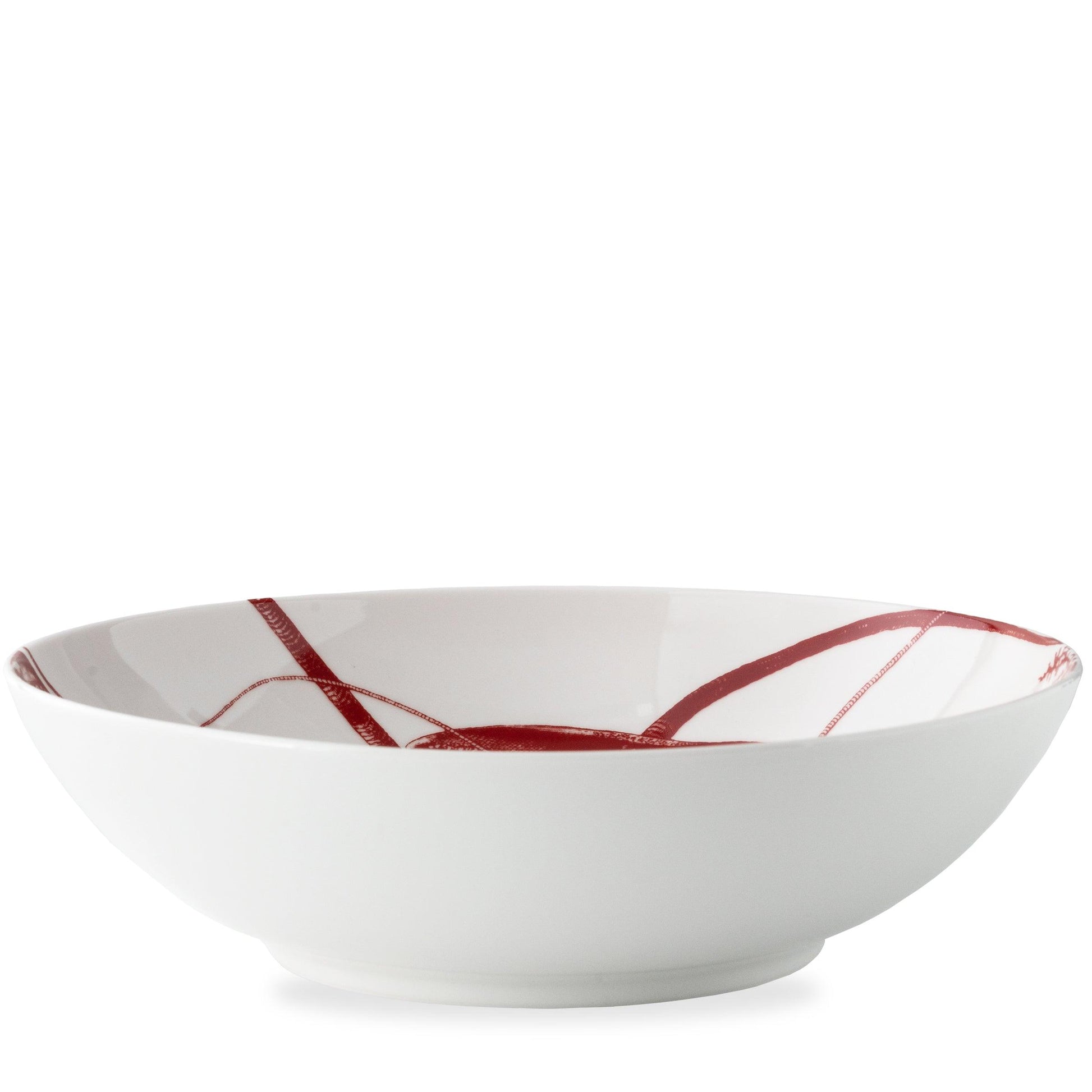 a white bowl with a red stripe on it