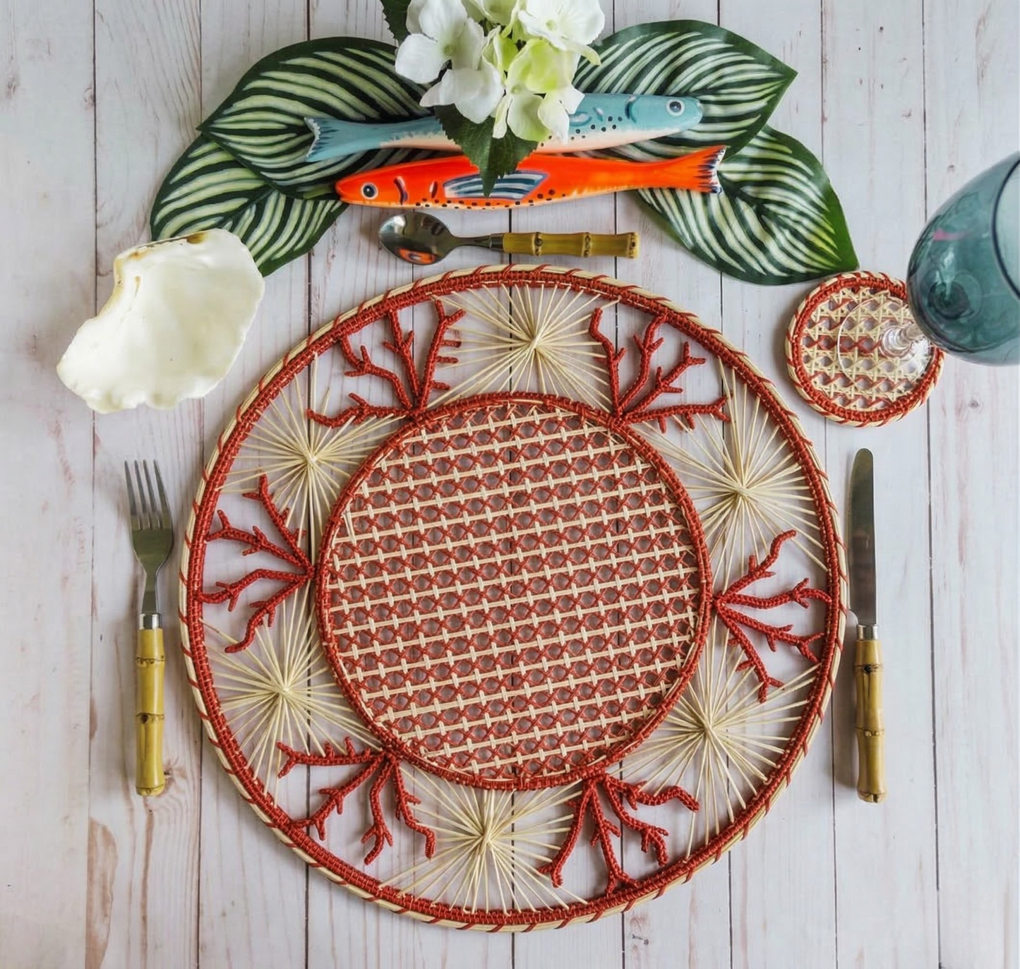 Coral Coastal Handwoven Iraca Placemat