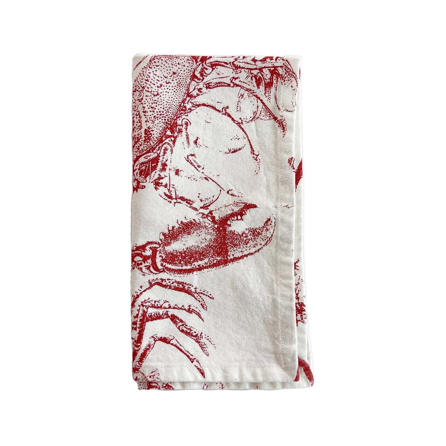 a red and white crab dish towel on a white background