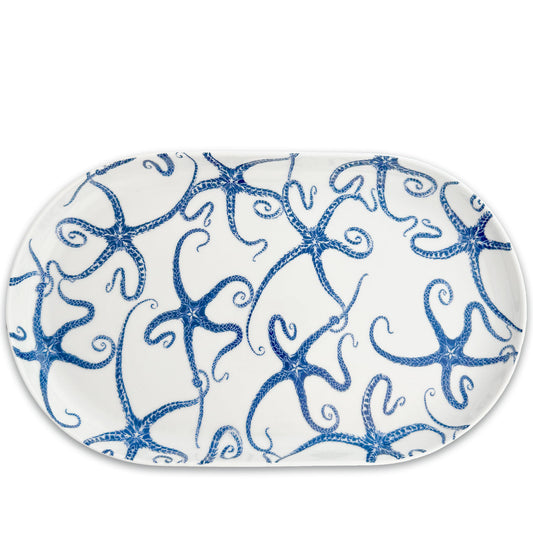 Starfish Large Coupe Oval Platter - Coastal Nautical Porcelain Serveware, Beach House Entertaining