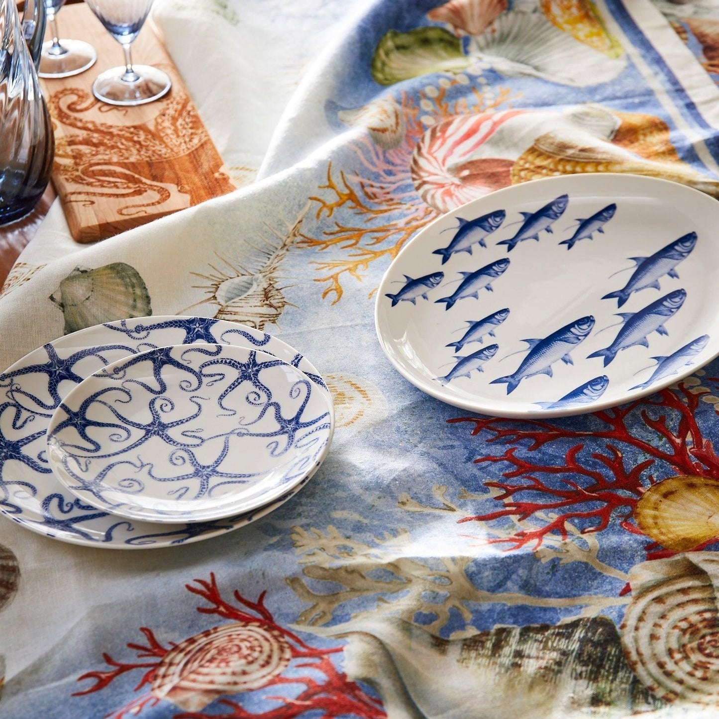 a close up of two plates on a table