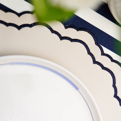 Scarlet, White & Navy Embroidered Faux Leather Placemats