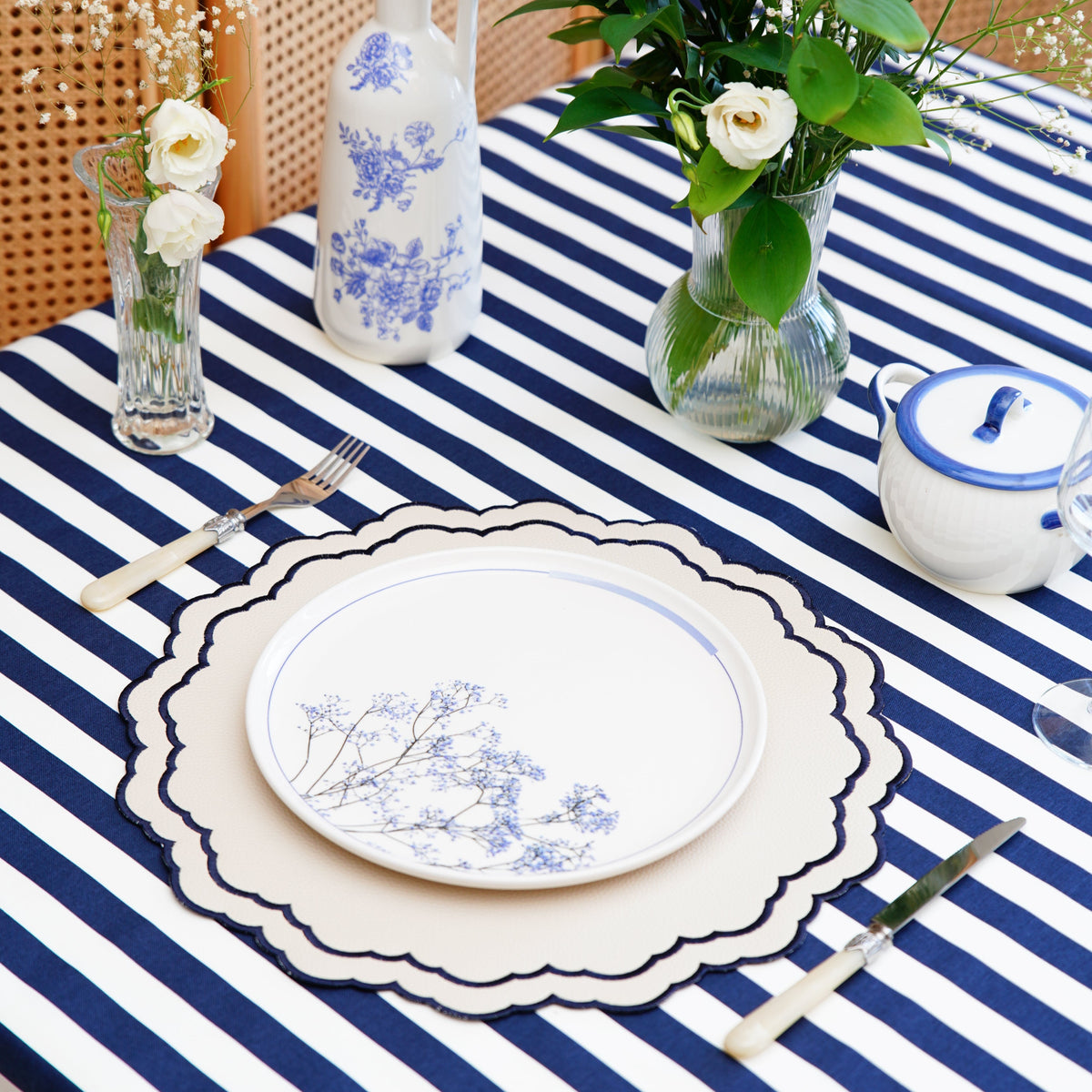 Scarlet, White & Navy Embroidered Faux Leather Placemats
