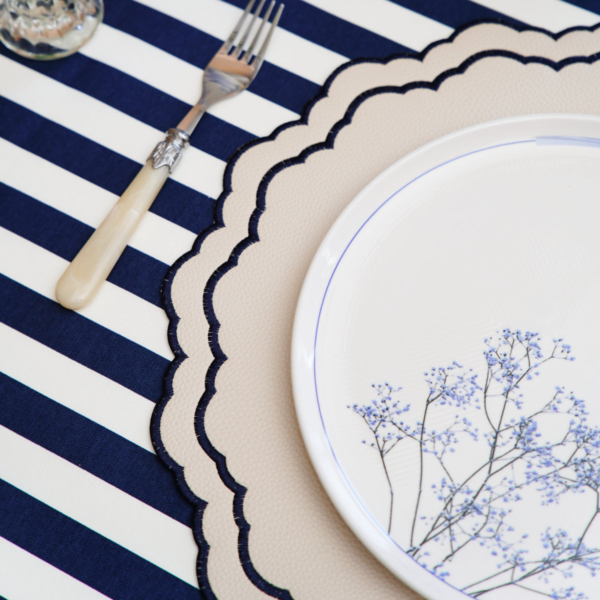 Scarlet, White & Navy Embroidered Faux Leather Placemats