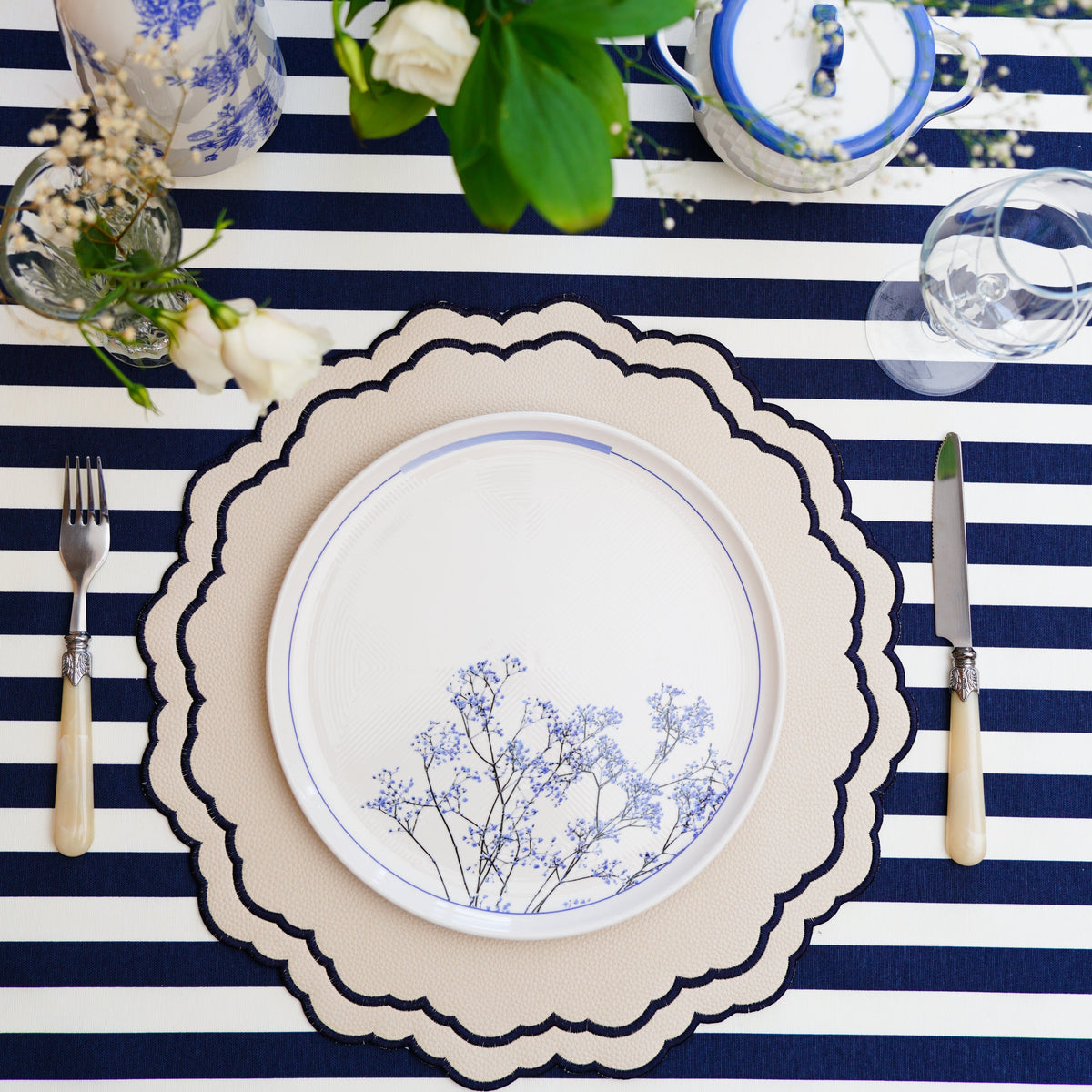 Scarlet, White & Navy Embroidered Faux Leather Placemats