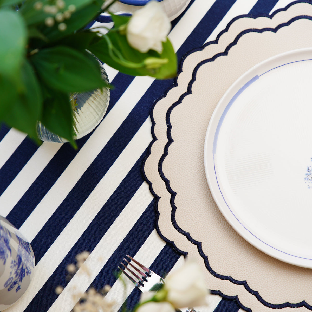 Scarlet, White & Navy Embroidered Faux Leather Placemats