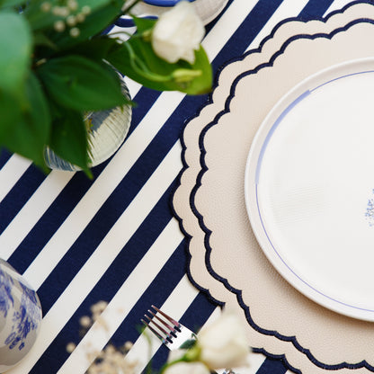 Scarlet, White & Navy Embroidered Faux Leather Placemats