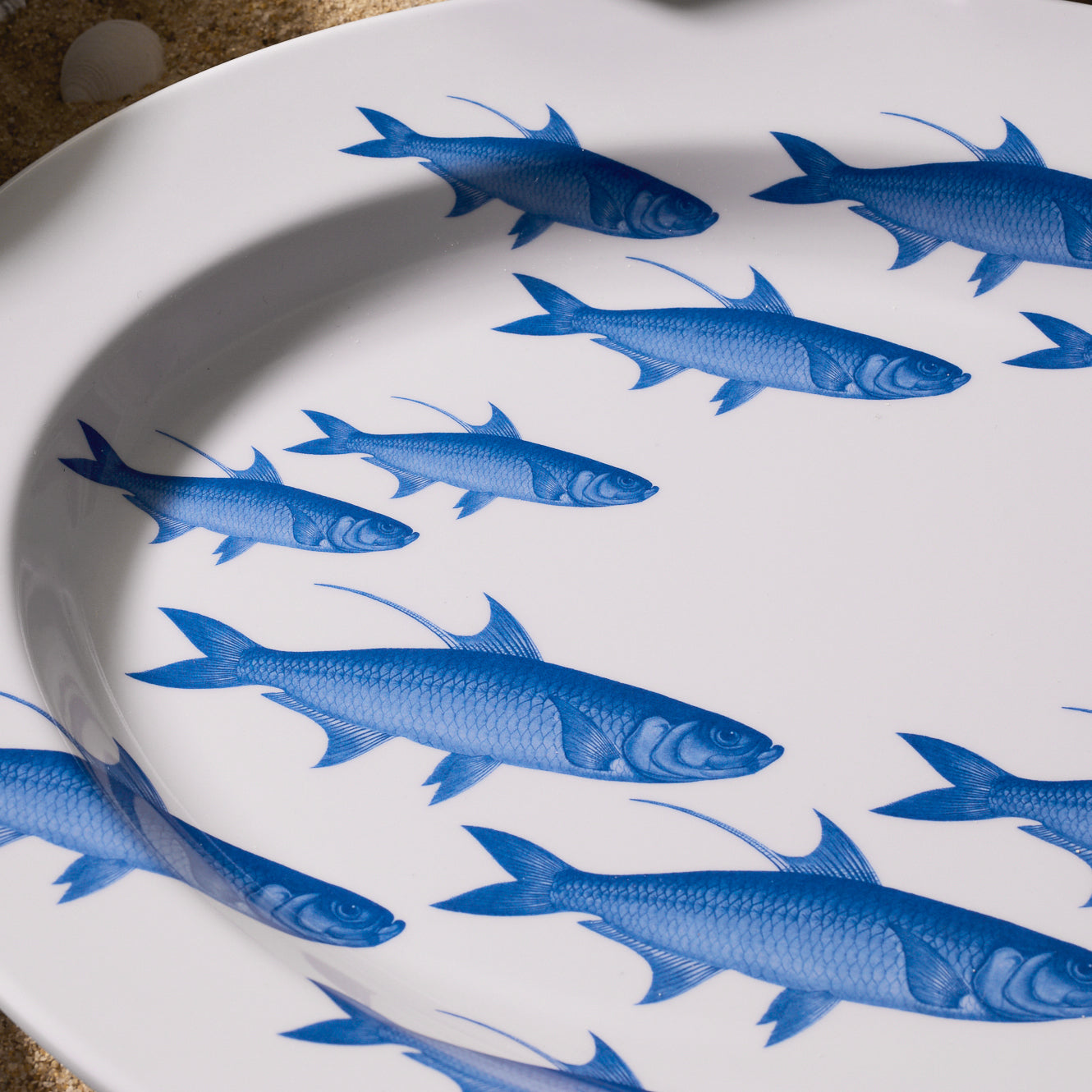 School of Fish Melamine Oval Rimmed Platter - Coastal BPA-Free Melamine Outdoor Platter, Beach House Entertaining