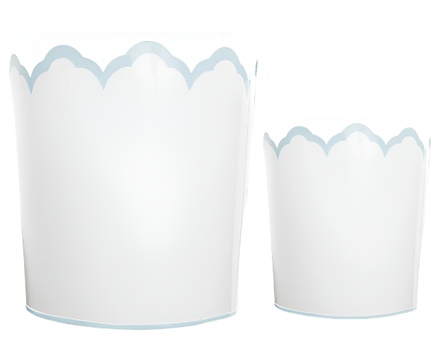 White & Pale Blue Scalloped Bucket Planter & Wastepaper Basket