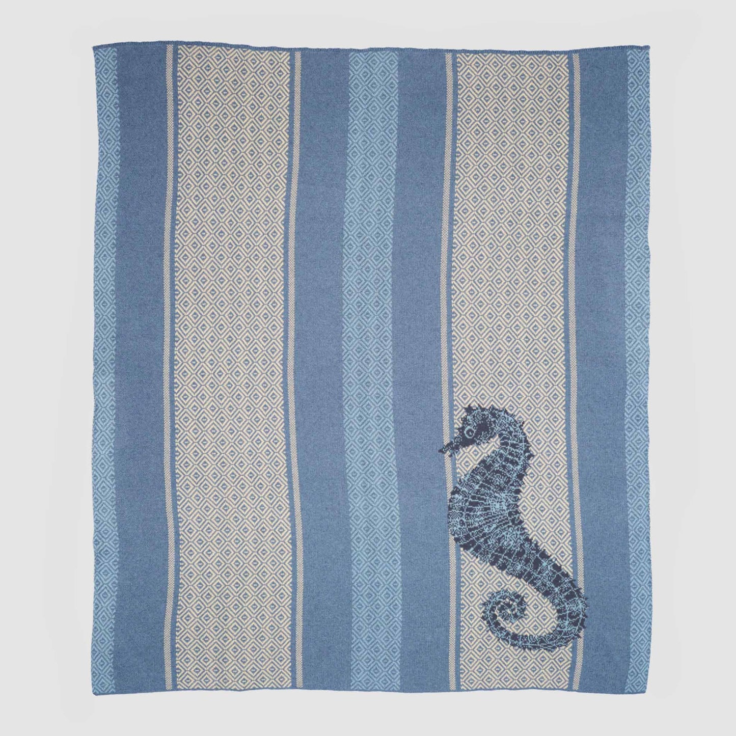 Seahorse Square Sustainable Coastal Knit Throw Blanket