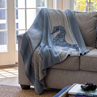 Seahorse Square Sustainable Coastal Knit Throw Blanket