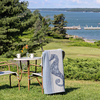 Seahorse Square Sustainable Coastal Knit Throw Blanket