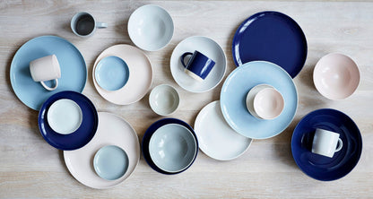 Shell Bisque Blue Porcelain 16 Piece Dinnerware Set, Service For 4