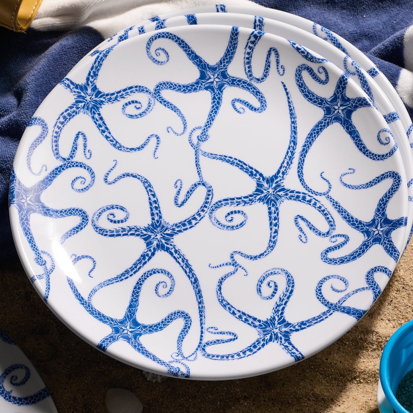Starfish Melamine Dinner Plates Set of 4 - Coastal Nautical Outdoor Dinnerware, Beach House Entertaining