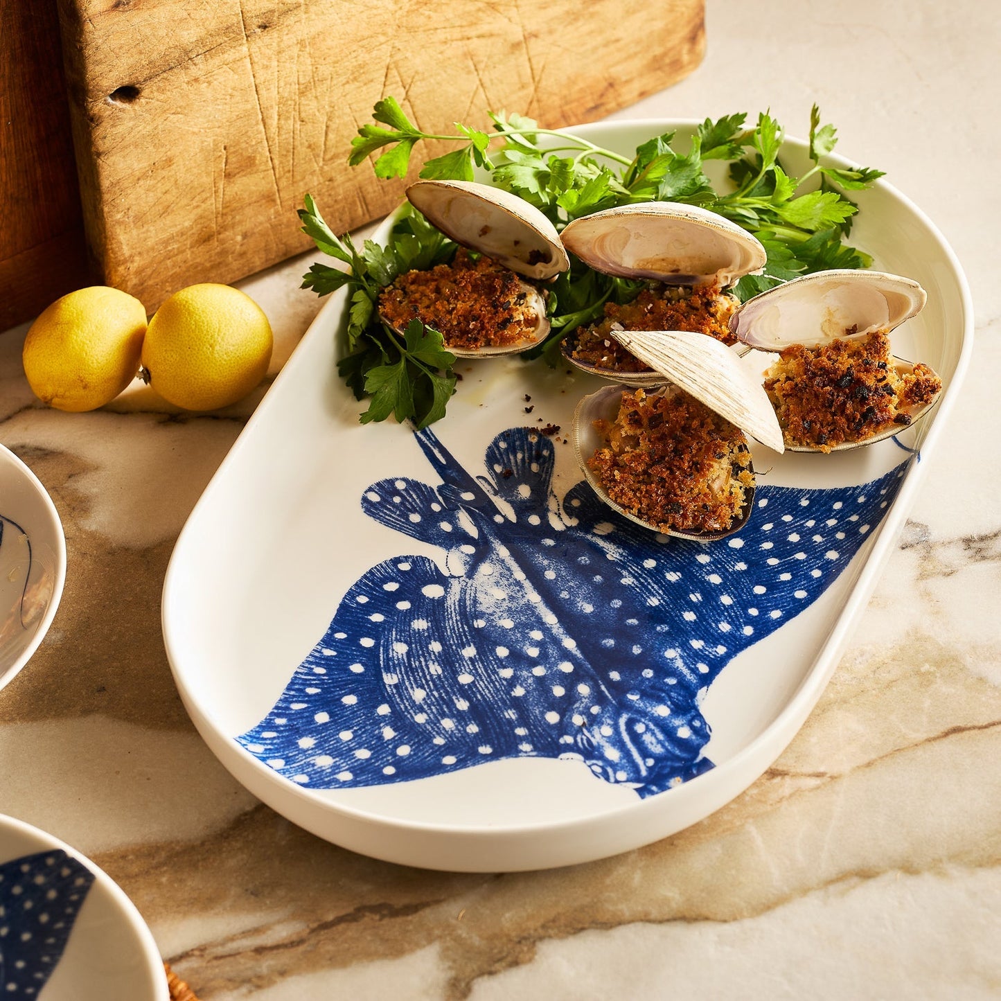 Ray the Stingray Large Coupe Oval Platter - Coastal Porcelain Serving Platter, Beach House Entertaining