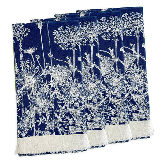 Summer Blues Dinner Napkins - Coastal Wildflower Cotton Table Linens, Beach House Dining