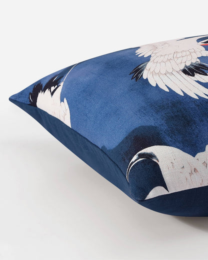 Baritone Blue throw pillow with crane and cloud design