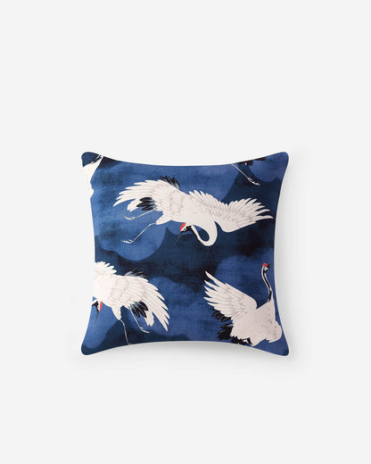 Crane in the Clouds blue cotton throw pillow 20 x 20