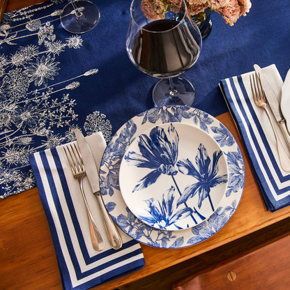 Triple Stripe Blue Dinner Napkins