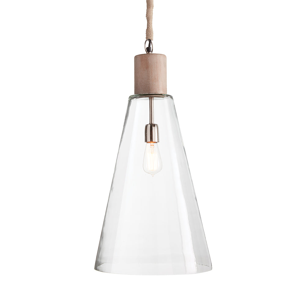Anselm Pendant Light - Coastal Whitewash Glass & Wood Pendant, Beach House Kitchen Island & Foyer Lighting