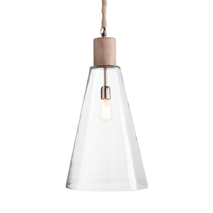 Anselm Pendant Light - Coastal Whitewash Glass & Wood Pendant, Beach House Kitchen Island & Foyer Lighting