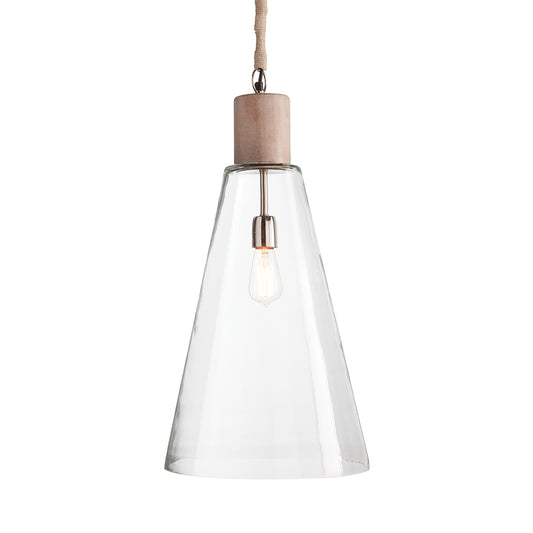 Anselm Pendant Light - Coastal Whitewash Glass & Wood Pendant, Beach House Kitchen Island & Foyer Lighting