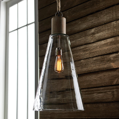 Anselm Pendant Light - Coastal Whitewash Glass & Wood Pendant, Beach House Kitchen Island & Foyer Lighting