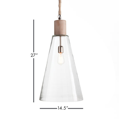 Anselm Pendant Light - Coastal Whitewash Glass & Wood Pendant, Beach House Kitchen Island & Foyer Lighting