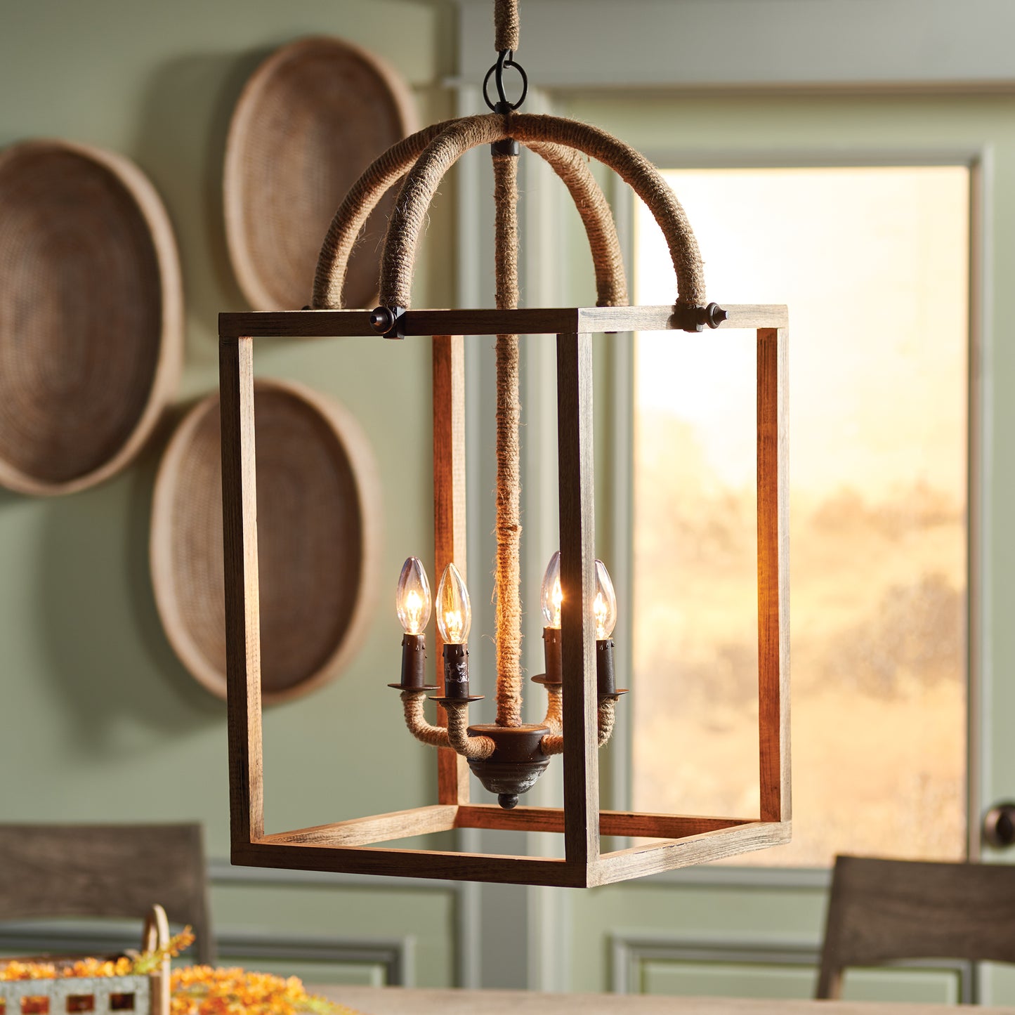 Morrison Pendant Light - Coastal Rustic Mango Wood & Jute Pendant, Beach House Lighting Decor
