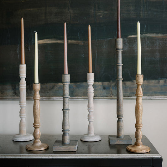 Tapered Candle Holder Natural Wood - Coastal Wood Candlestick Holder, Beach House Decor