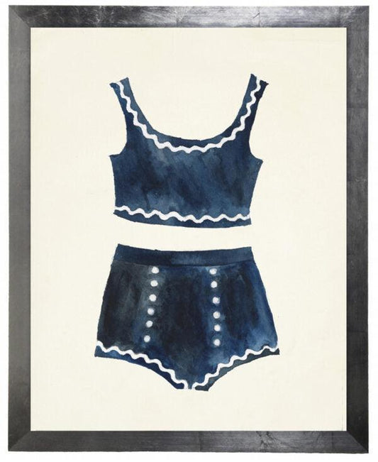 Blue and White Bikini Art Print on Copper Black Frame - 18" X 24 - Surfside Chic Decor