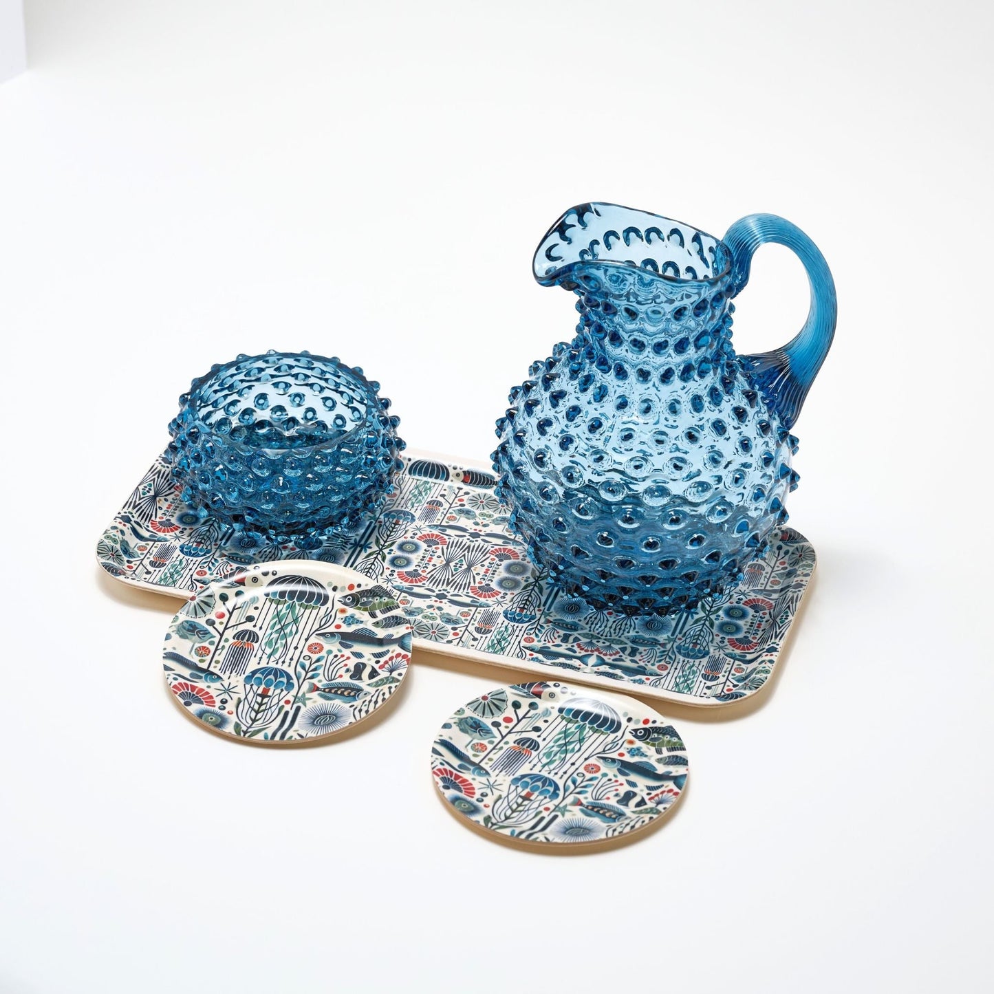 Jellyfish Mini Birchwood Tray Set of 2 - Coastal Nautical Serving Trays, Beach House Entertaining