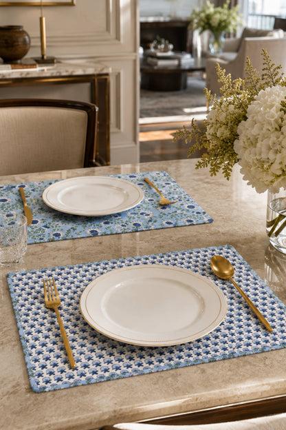 Parijat Ocean Blue Reversible Blockprint Placemats-Set of 2