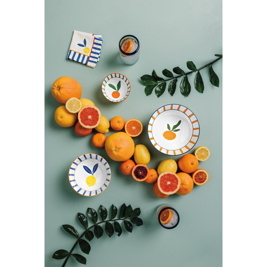 Citrus Burst Stamped Porcelain Bowls Set of 6
