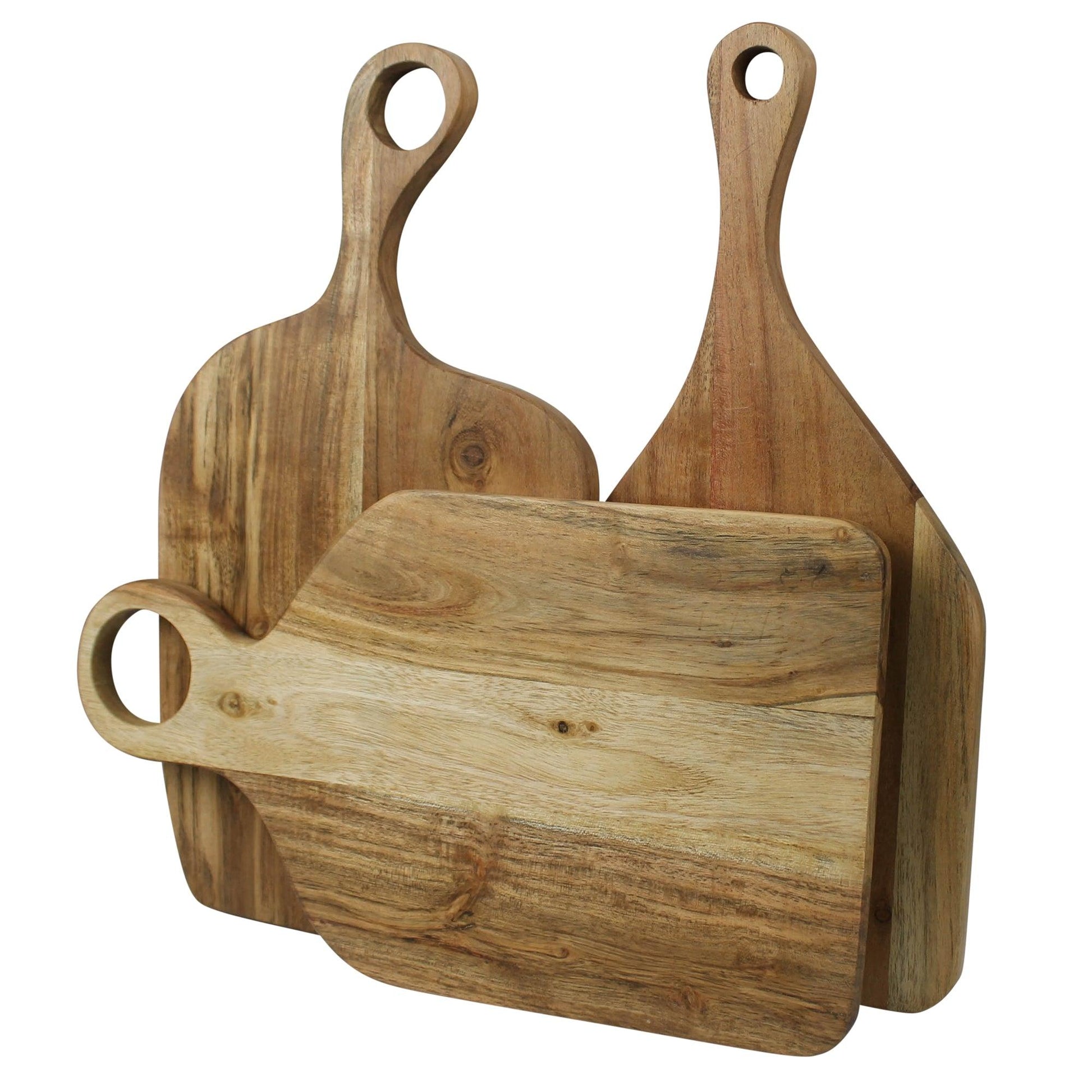 three wood cutting boards